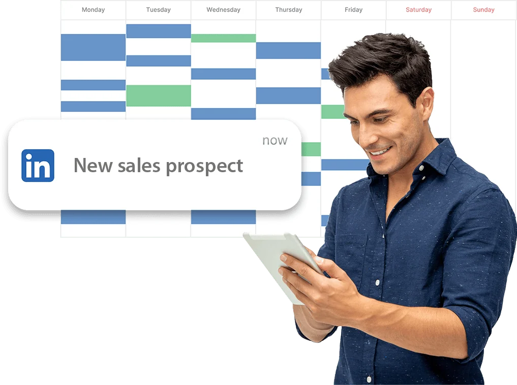 Ειδοποίηση "New sales prospect" σε οθόνη κινητού — προβλέψιμα ραντεβού μέσω LinkedIn χωρίς χειροκίνητη προσπάθεια.